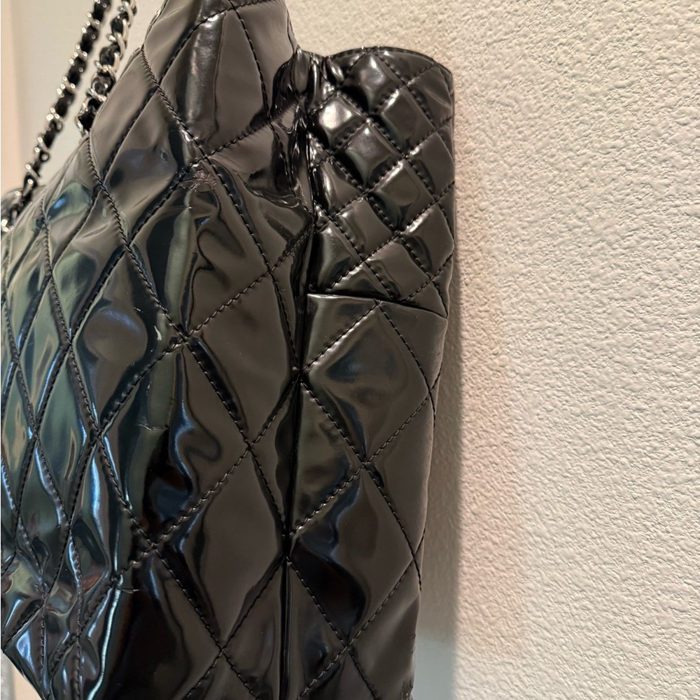Chanel Black Quilted  Patent Leather Tote with Chain Shoulder Straps - Picture 8 of 13